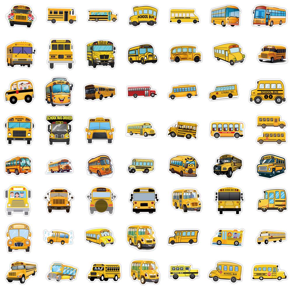 55-Piece Cartoon School Bus Graffiti Sticker Set for DIY Water Bottle & Luggage Decoration