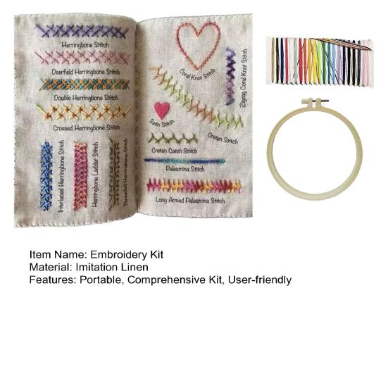 DIY Przewodnik Referencyjny do Haftu ze Stronami z Tkaniny Książka Ściegów Zestaw Startowy Nici do Haftu Igły Nożyczki Haft