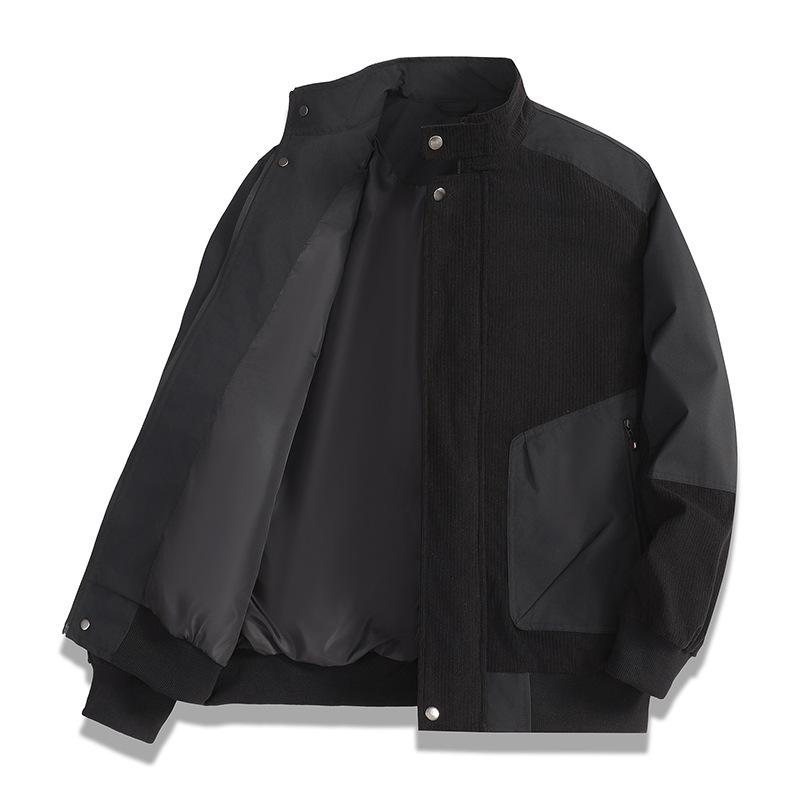 

Мужская короткая куртка с воротником-стойкой, весна-осень, плотная теплая повседневная однотонная куртка L чёрный