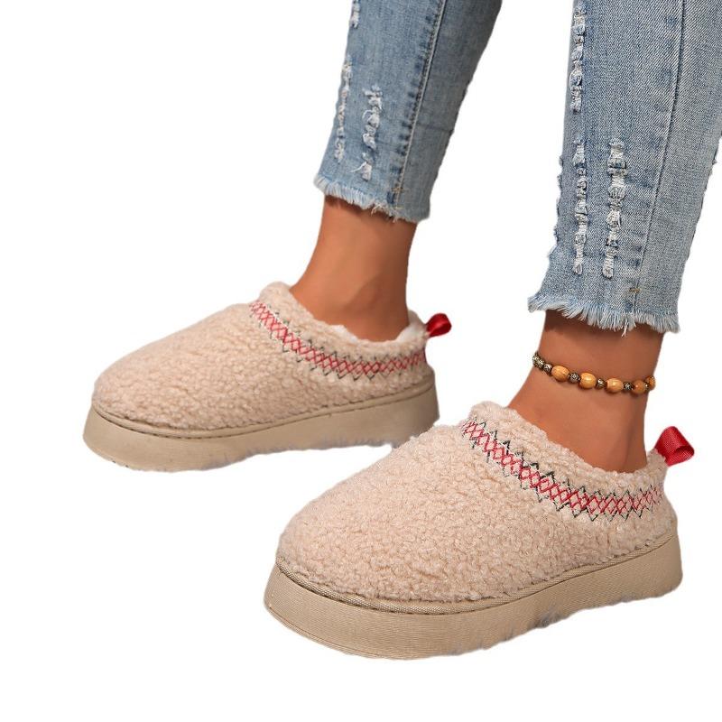 Thick bottom outer wear winter bag head half slippers new ethnic style lace hairy half tray foreign trade snow cotton slippers