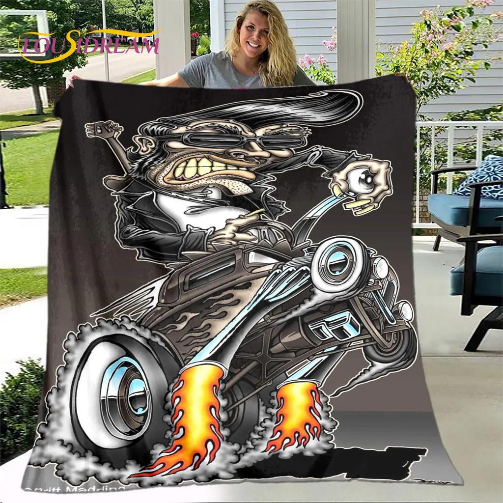 Funny Rat Fink Cartoon Soft Plush Blanket,Flannel Blanket Throw Blanket for Living Room Bedroom Bed Sofa Picnic Cover Bettdecke