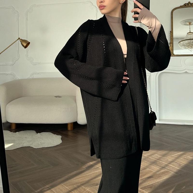 2025 Winter Women's V-Neck Sweater & Midi Skirt Set - European & American Style