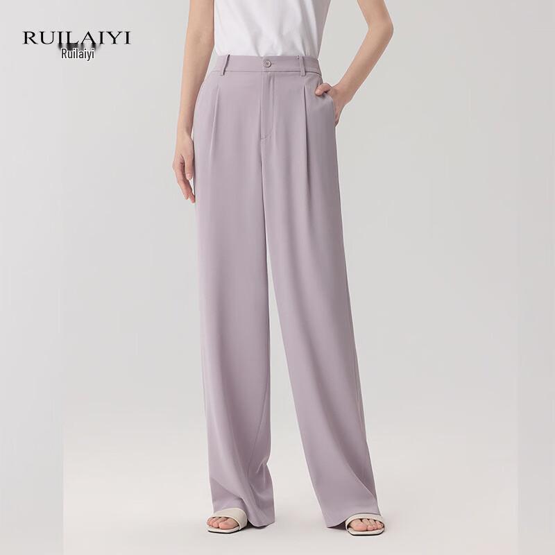 RUILAIYI Women's Solid High-Waist Drape Wide-Leg Long Pants DH051