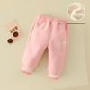 2025 Winter Fleece-Lined Cuffed Sweatpants for Baby Girls, 0-3 Years, Open-Crotch Casual Cotton Pants