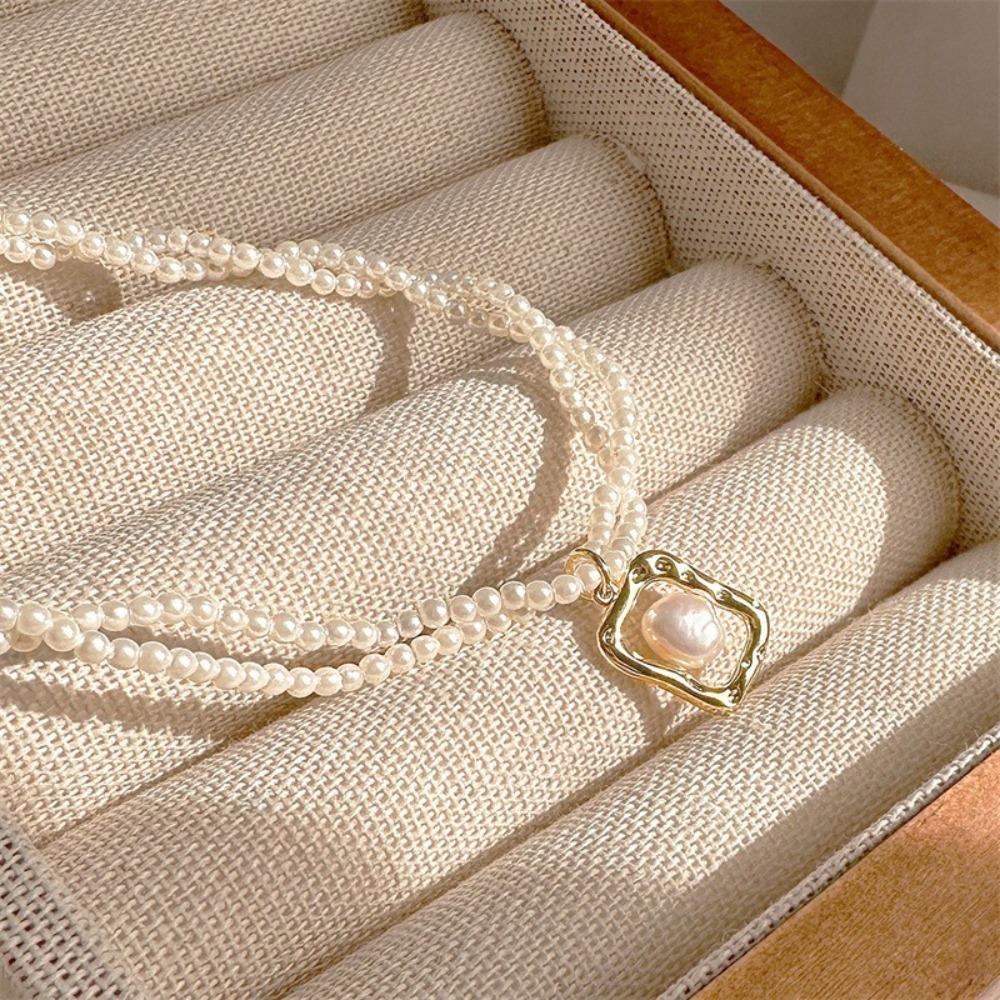 Double Layer Clavicle Chain Alloy Square Pendant Fashion Necklace  For Women Jewelry Girl Gift