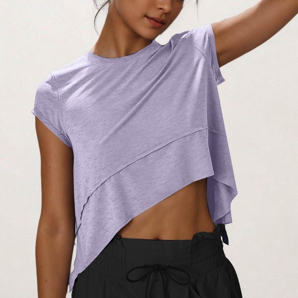 Damski Modny Luźny Sportowy Top Bez Rękawów z Okrągłym Dekoltem Asymetryczny