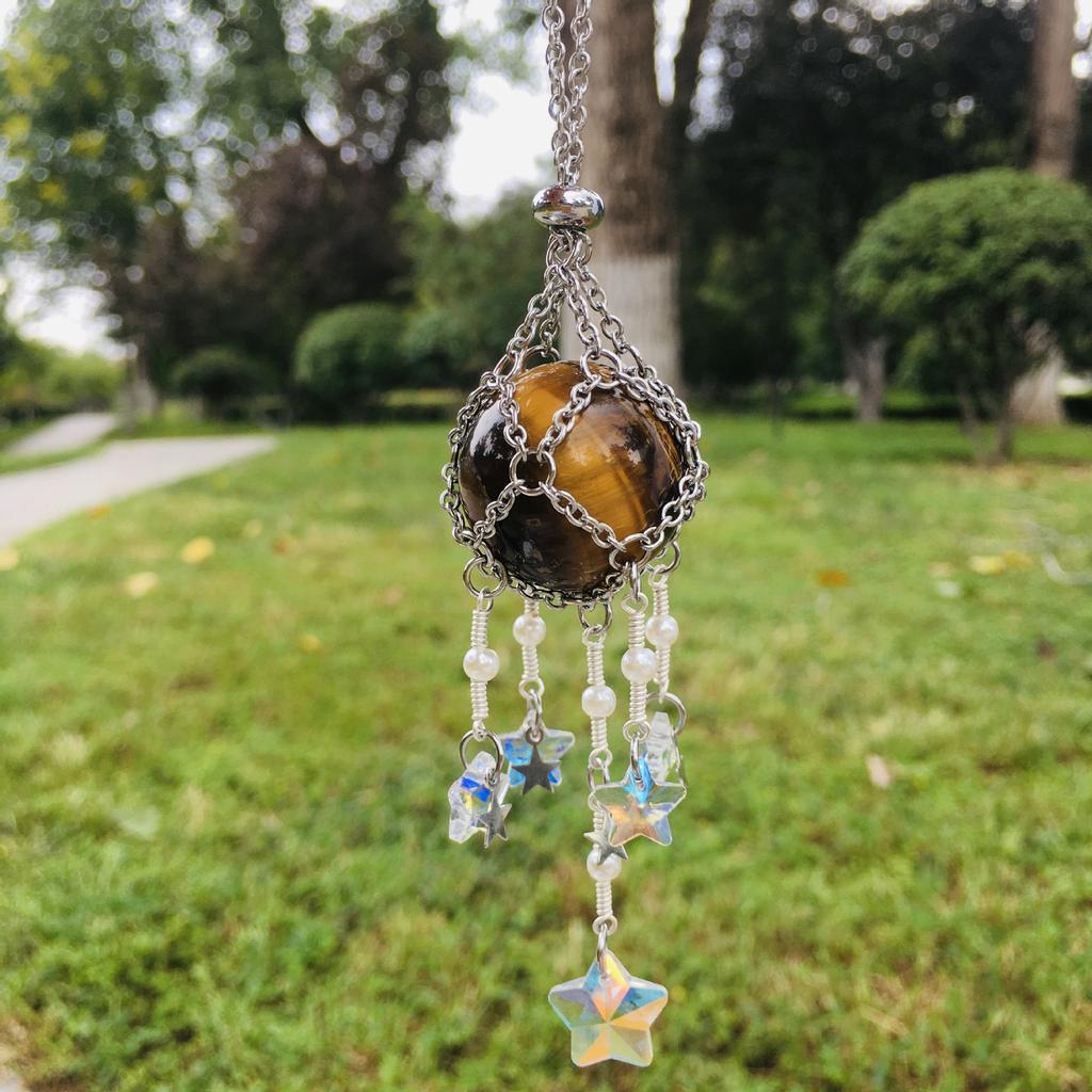 Colorful Natural DIY Crystal Car Hanging Ornament Catcher Decorations With Moon Star Pendant Jewelry