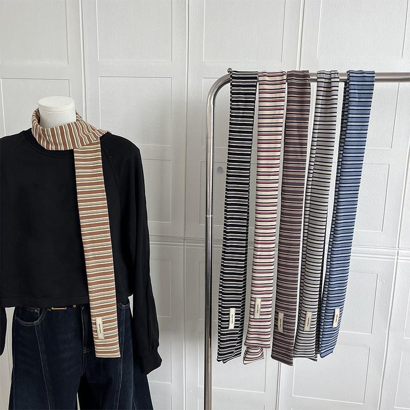 Vintage Sweet And Cool Girl Thin Scarf Y2k Millennium Niche Fashion Versatile Decoration Striped Knitted Cotton Narrow Neck