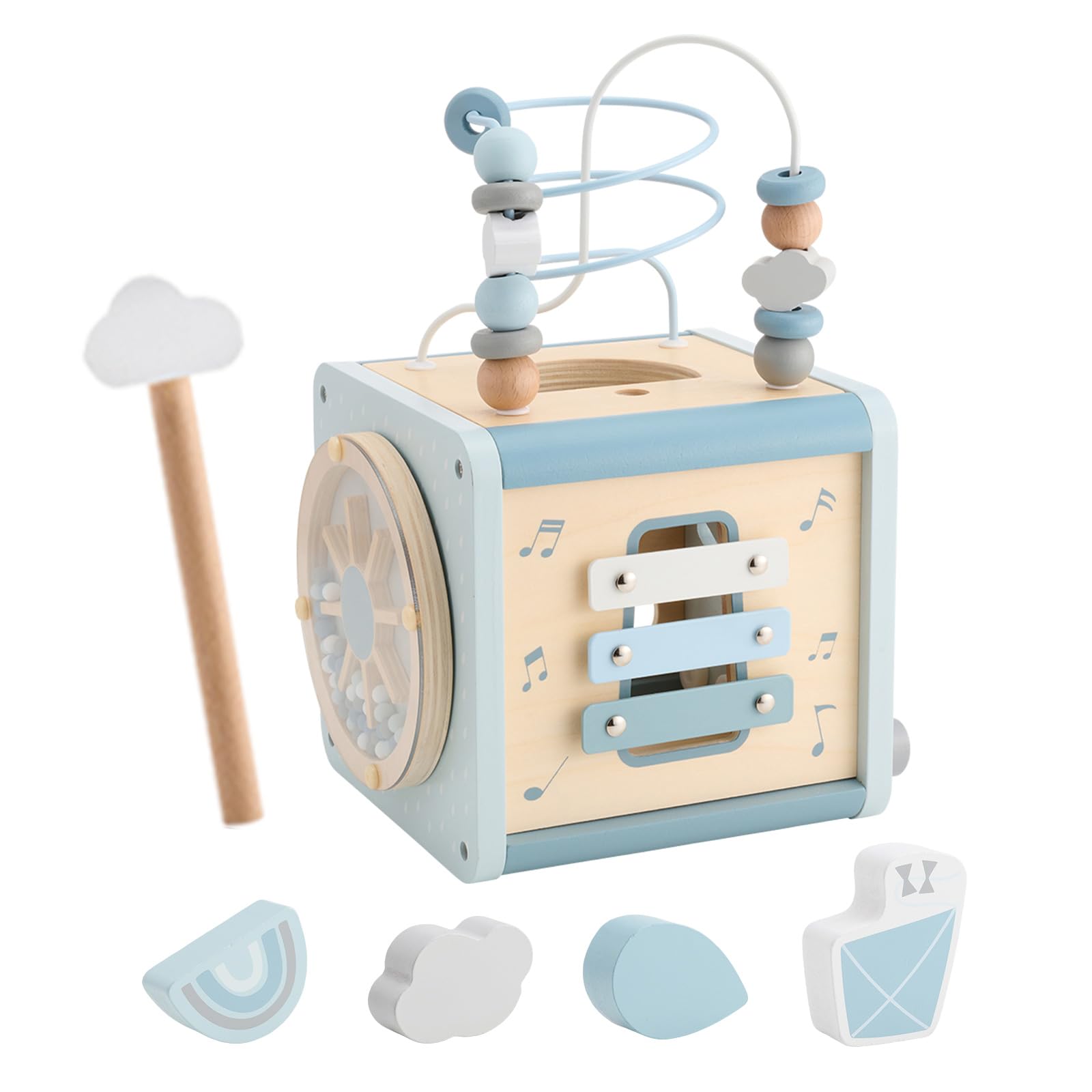 Edute LabelLabel Activity Cube Educational Toy: Finger Play, Spatial Awareness, Brain Training, Wooden Toy, Looping, Shape Sorting, for Babies Ages 1-