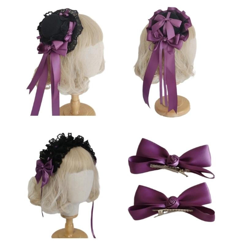 Vintage Lace Top Hat Hair Clip Hair Accessory with Ribbon Headband Lace Flower