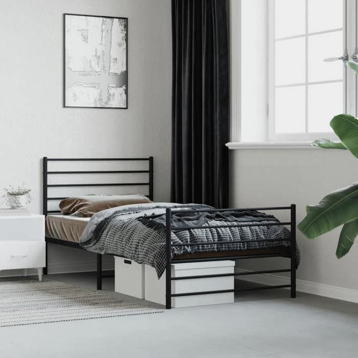 VidaXL Cadre de lit métal avec tête de lit-pied de lit noir 90x200 cm 352330