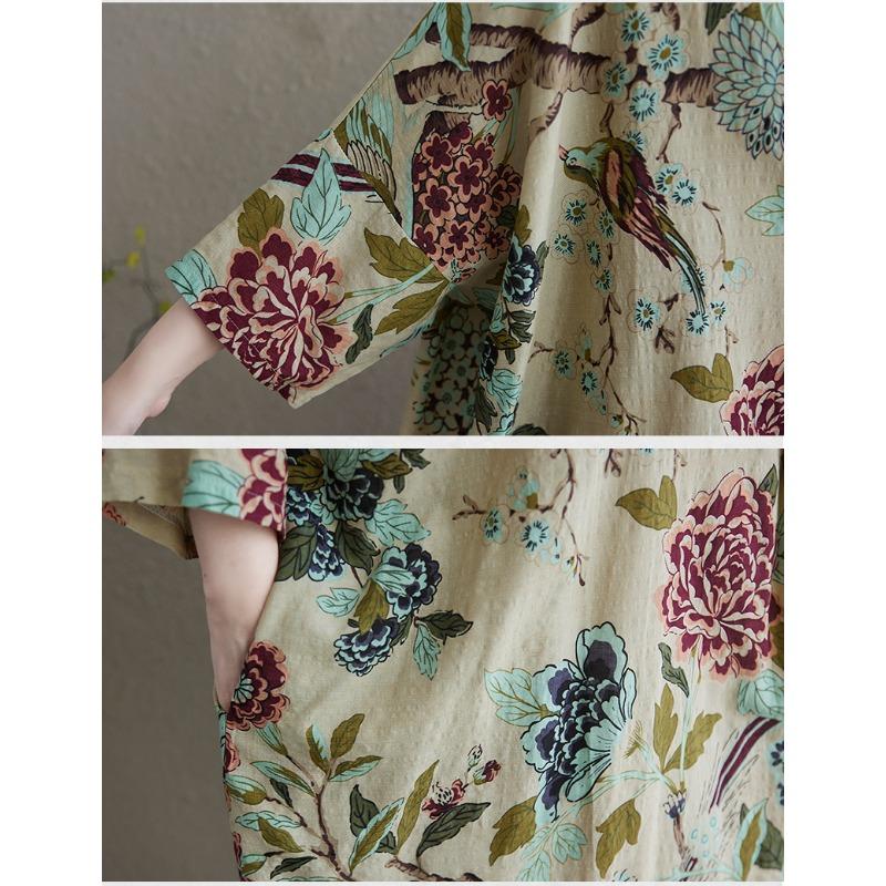 Dimanaf 2025 Summer Women Plus Size Loose Dress Vintage Floral Casual Buttons Long Dress New Oversized