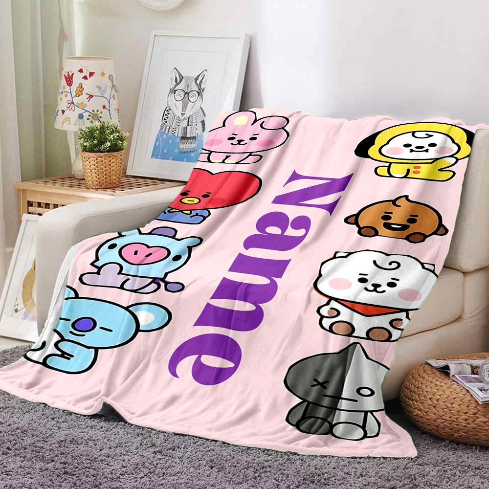 Custom Name BT21 Character Collection blanket for Couch & Bed, Plush Cozy Fuzzy Blanket Super Soft & Warm Blankets for Fall and Winter. 0908168