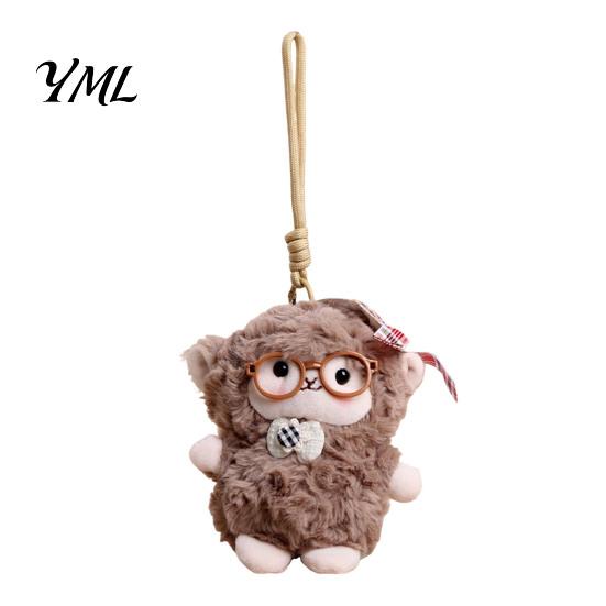 Decorative Lanyard Pendant Plush Sheep Doll for Bags And Keys, Soft Curly Stuffed Animal Keychain Healing Gift Girls with Bow Glasses Accessories,