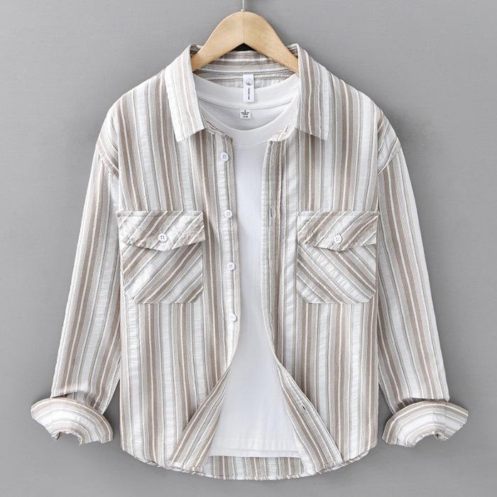 

Японская свежая полосатая рубашка с длинным рукавом, повседневная, универсальная, модная, литературная, с лацканами 3XL