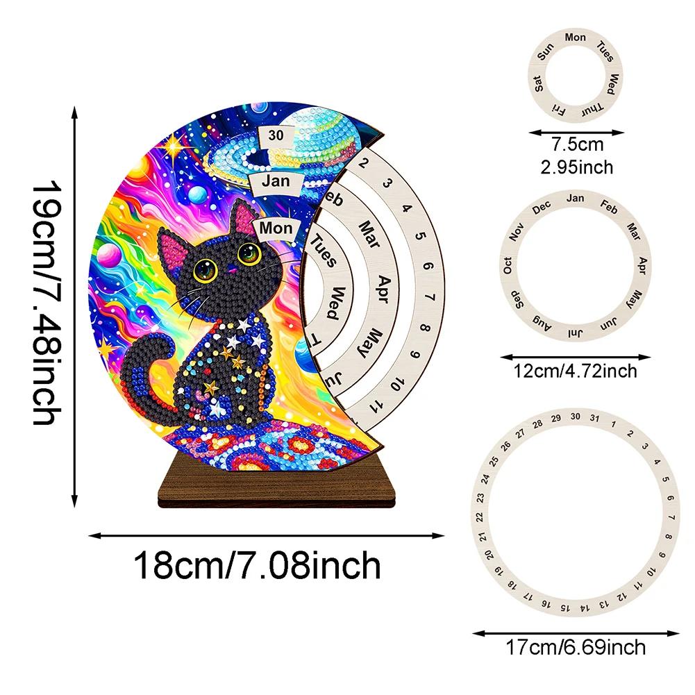 Wooden Special Shaped Colorful Pattern Diamond Art Desktop Perpetual Calendar Diamond Painting Dial Moon Calendar for Beginners