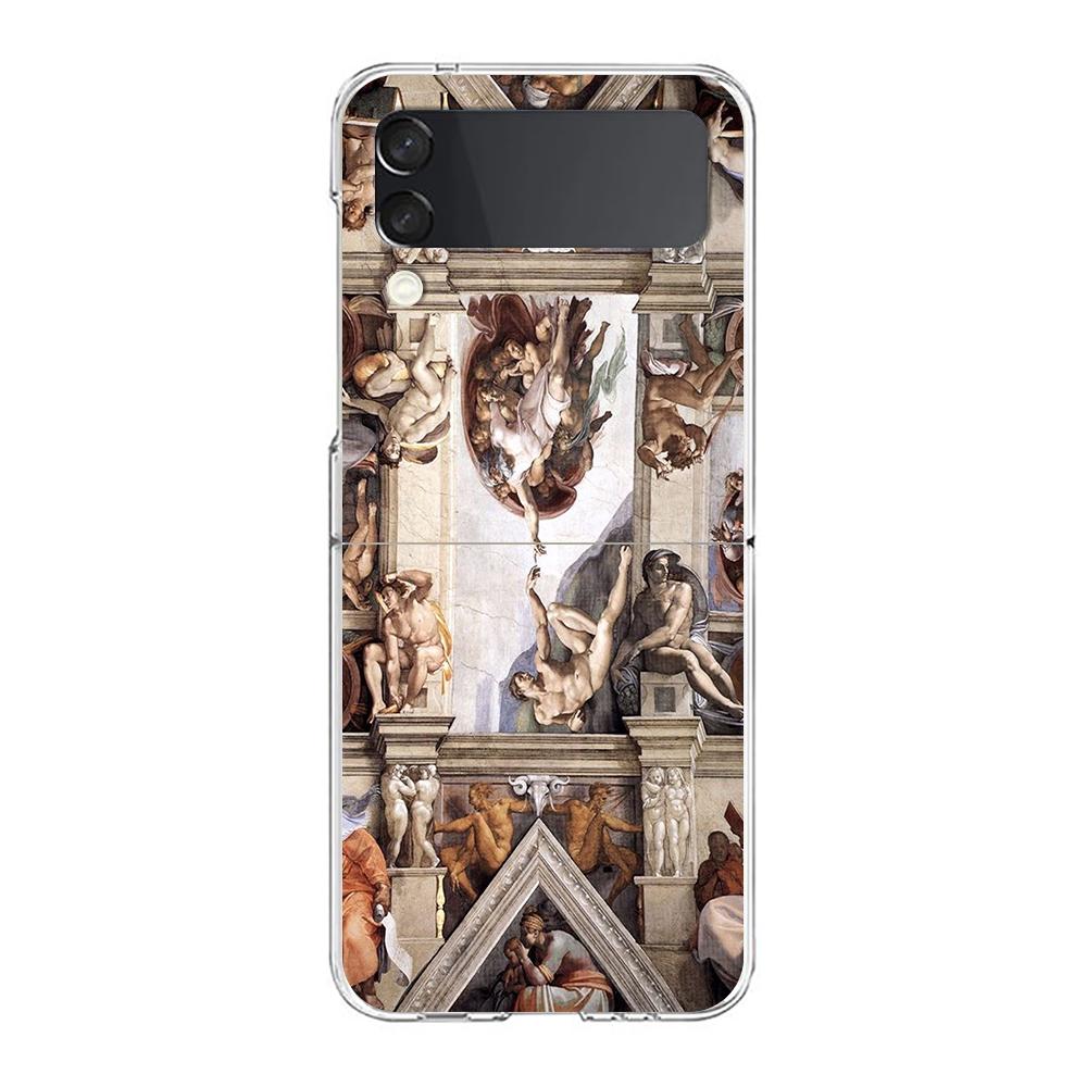 Renaissance Art Painting Phone Case For Samsung Galaxy Z Flip 3 4 5 Hard Folding Clear PC Bumper For Samsung Z Flip 6 Cover