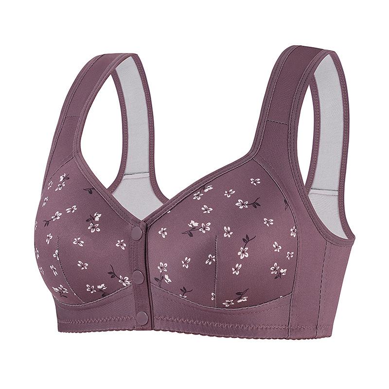 Large size bra popular setting cup front buckle underwear women's printing steel rimless vest type large size underwear