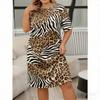 Europe America Zebra Stripes Print Women Short Sleeve Sleepwear Dresses Loose Fit Tee Nightwear Home Clothes Nightie Loungewear