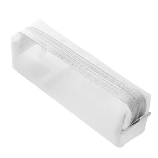 Solid Color Zipper Transparent Mesh Pencil Case Pen Storage Bag Student Gift