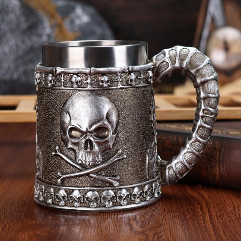 Unique Sheep Horn Skull Pattern Stainless Steel Coffee Cup Thermal Insulation Travel Mug with Ergonomic Handle