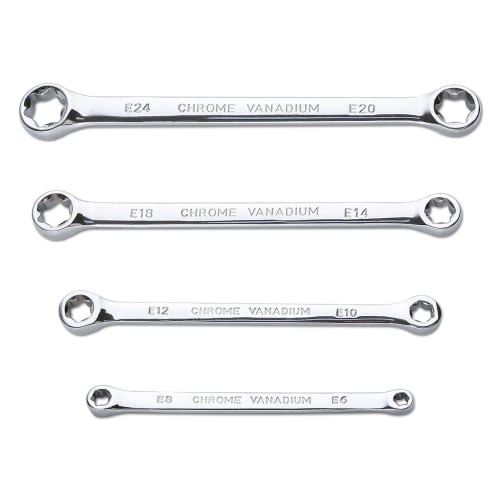 LEONTOOL Torx E-Type Open End Wrench Set of 4, E6xE8, E10xE12, E14xE18, E20xE24, E-Type Torx Open End Wrench, Straight Torx Wrench, Torx Wrench Set, H