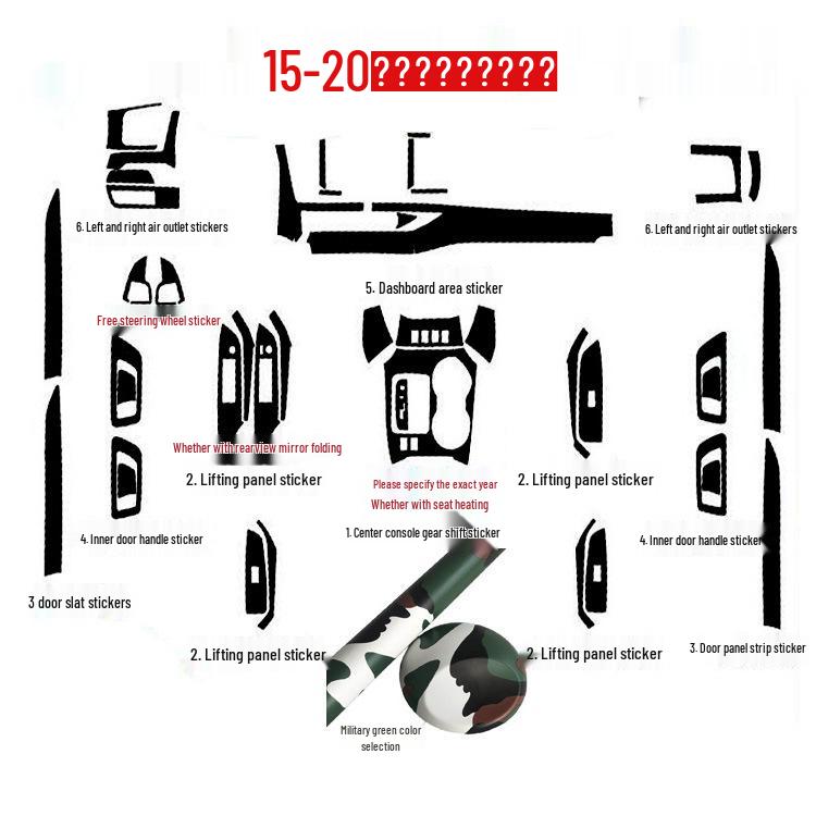 15-20 Highlander Carbon Fiber Center Console Gear Stickers - Molded, Color-Changing Decorative Film