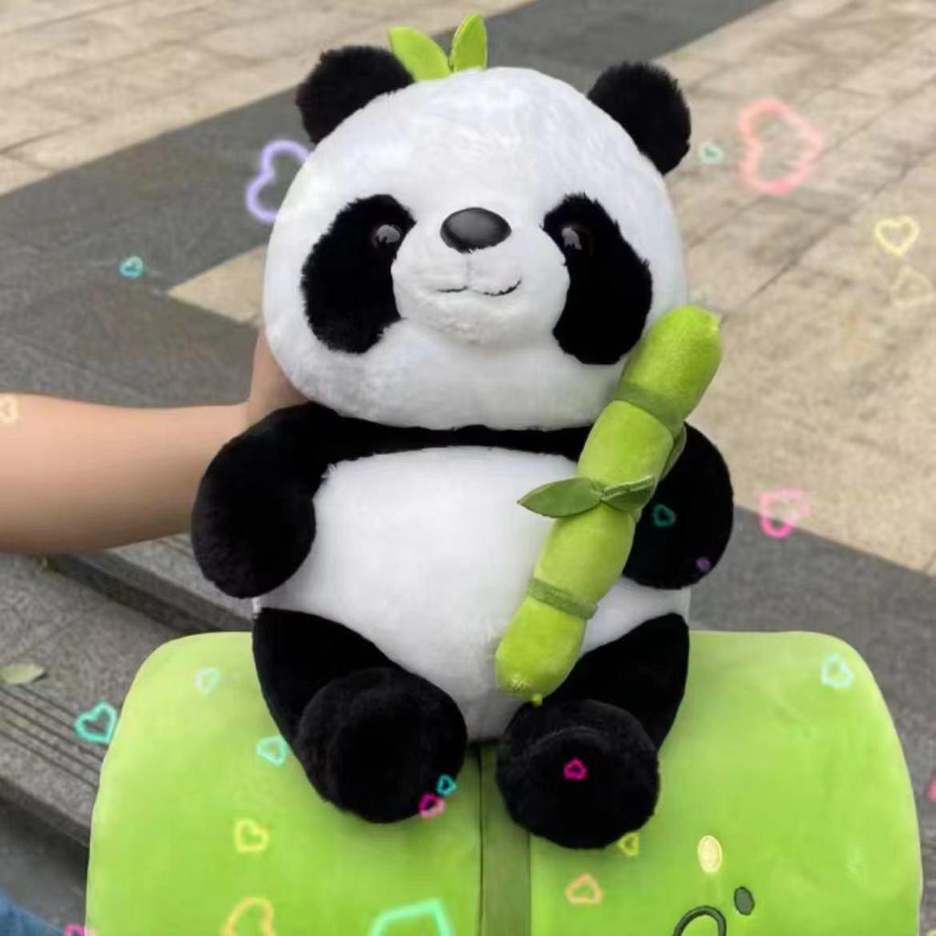 Bamboo Tube Panda Plush Toy with Flower Pillow