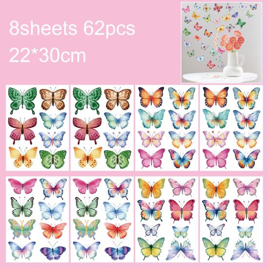 8 Sheets Watercolor Butterfly Wall Decals Peel And Stick 2D Butterfly