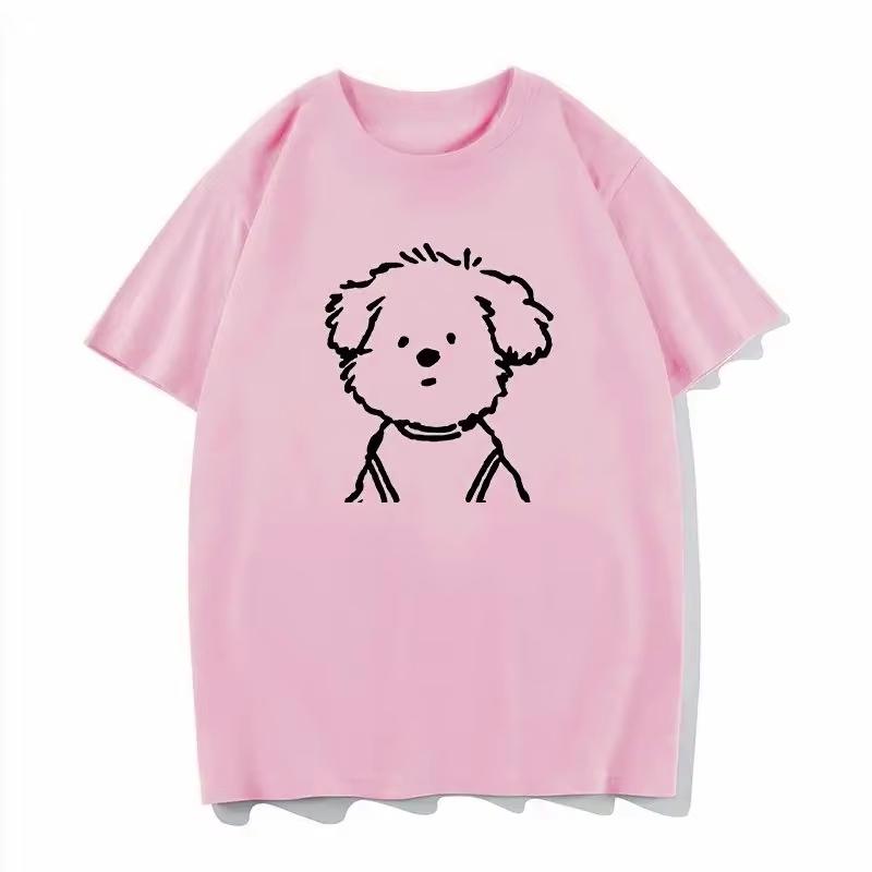 2026 New Cute Puppy Print Tshirt Unisexs Wounisexs Minimalist Fashion Trend Short Sleeve Round Neck Aesthetics C