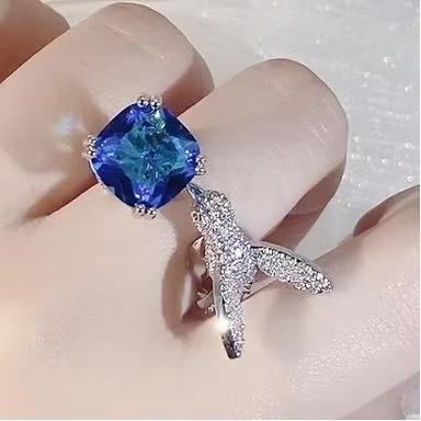 

1 Pcs Engagement Party Jewelry Fashion And Creative Set With Zircon Light Luxury Design Chic Bold Statement Ring синій