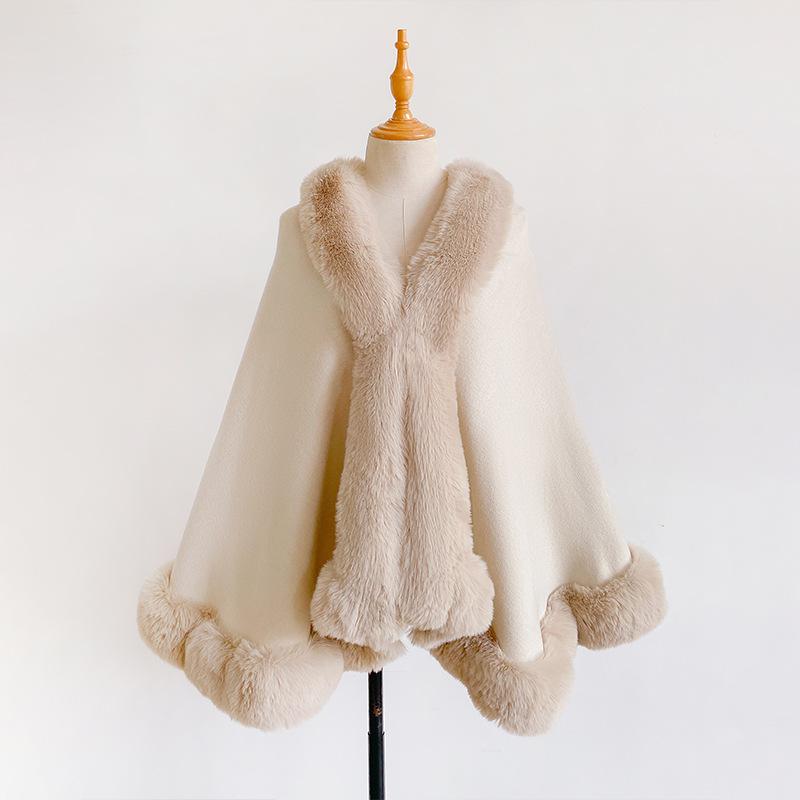 Autumn and winter new solid color imitation Rex rabbit hair temperament woolen cape shawl women's large size knitted cardigan jacket