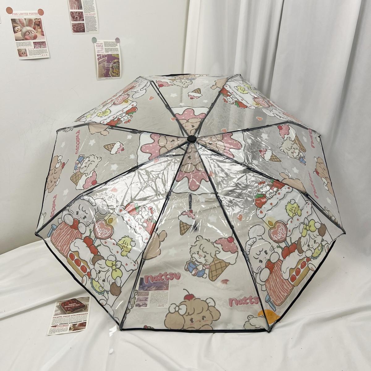 

1 шт. Прозрачный автоматический трехсложенный зонт с рисунком котенка, подходит для уличной и портретной фотографии