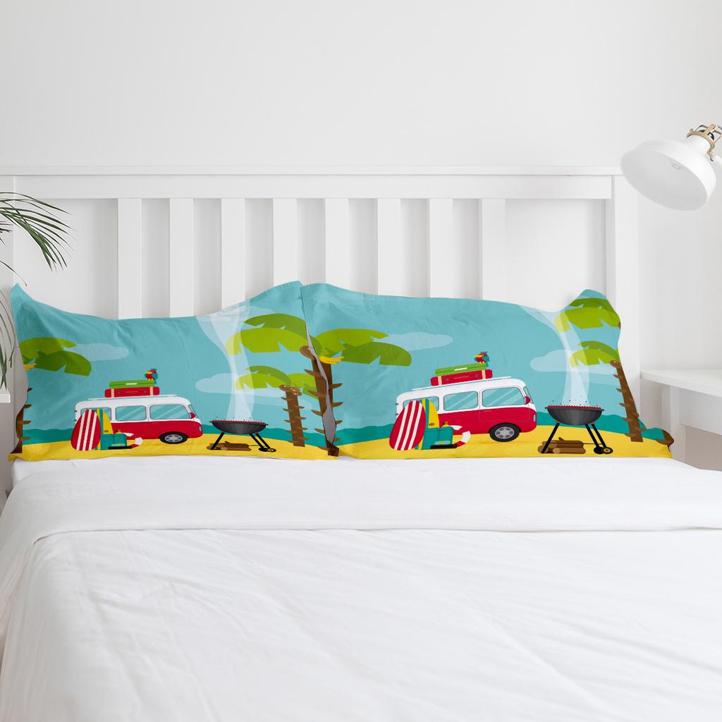 Camping Car Beach Cartoon Trees Sea Bedding Set 3pcs Duvet Cover Pillowcase Kids Adult Quilt Cover Double Bed Set Home Textile