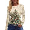 Women's Fashion Casual Slit Hem Round Neck Long Sleeve Loose  Printed T-Shirt Ladies Top