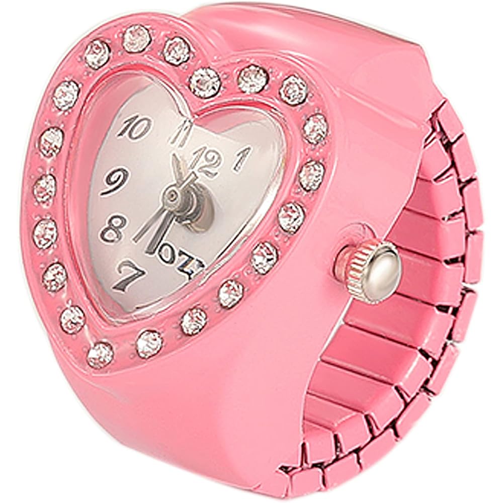 Lancardo Heart Watch Ring Adjustable Analog Ring Watch for Women Waterproof Daily Use Pink