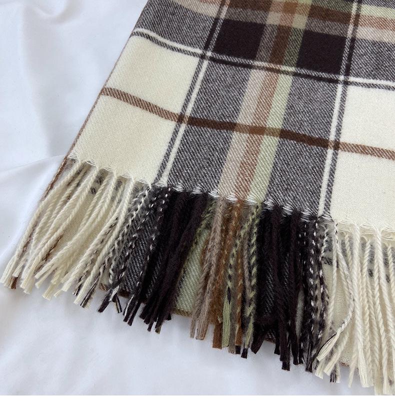 Korean-Style Plaid Scarf for Women, Autumn/Winter 2023; Versatile, Warm Tassel Shawl.