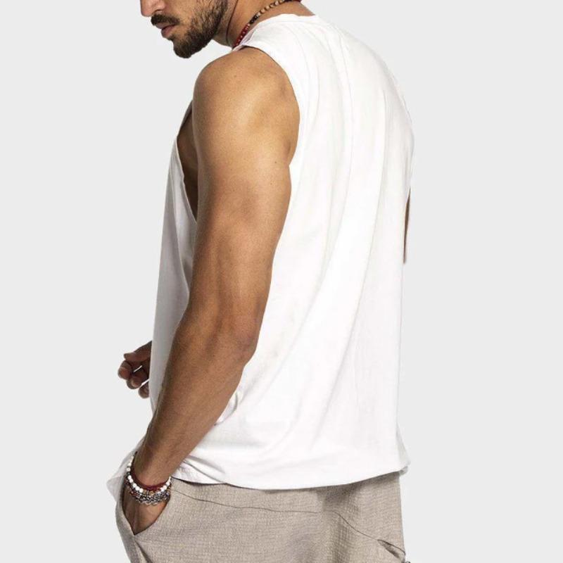 Men's Summer Sun Cotton Vest, New Solid Color Sleeveless Tank Top, Loose Casual Athletic Cami for Men