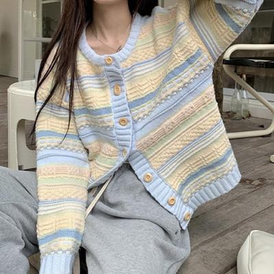 Early Autumn & Winter Women's Korean-Style Loose Striped Outerwear: Versatile Thin Knit Sweater Cardigan Coat