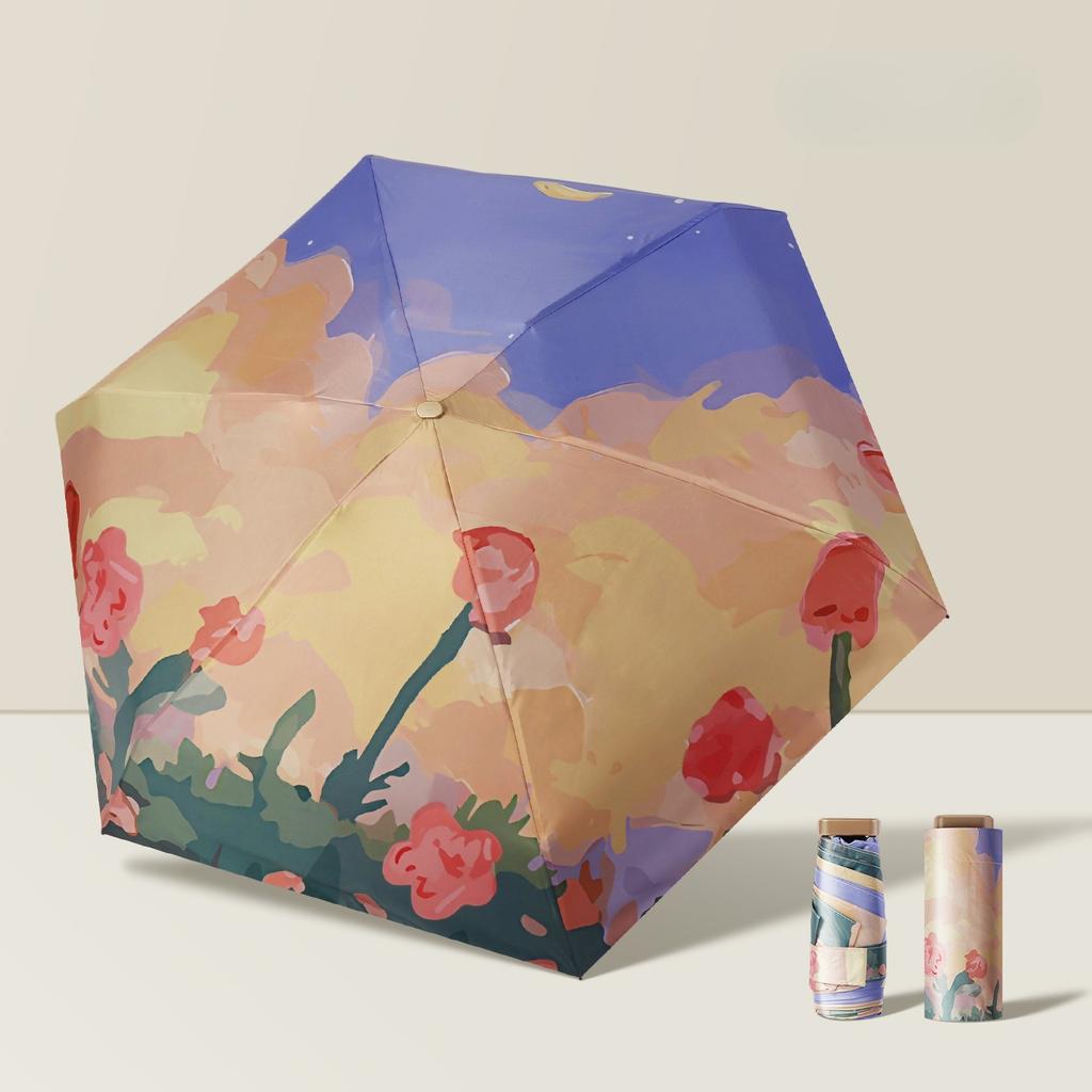[Ultra-Light Portable] Oil Painting Umbrella Canopy 3-Fold Manual Sunshade Parasol Sunscreen Umbrella Women's Ultra-Light Portable