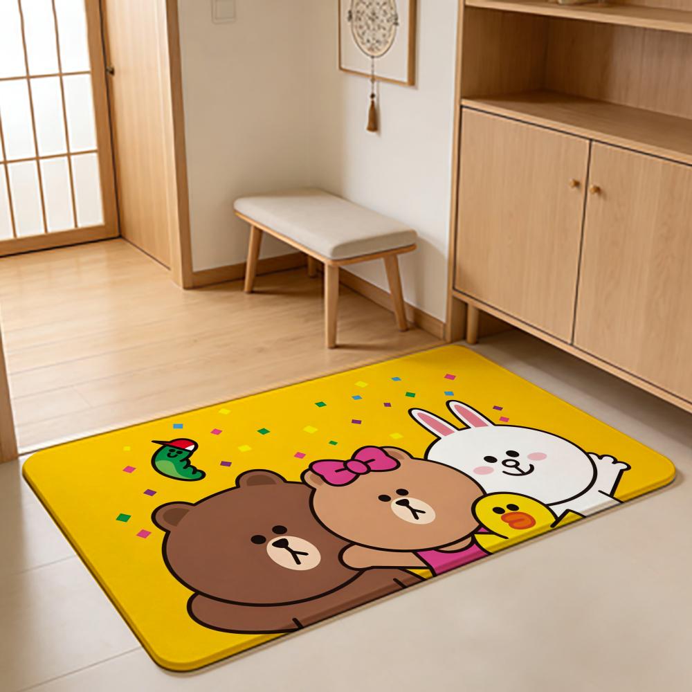 ANIME B-Brown Bear Floor Mat Absorbent Floor Mat Non-Slip Entrance Rug for Bathrooms Restrooms and Toilets