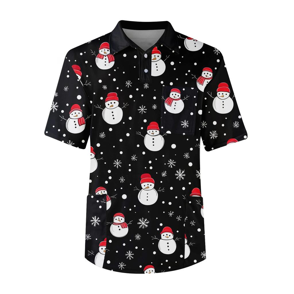 Top de hombre de manga corta con solapa abotonada, color sólido, bolsillo en el pecho, estilo nodriza