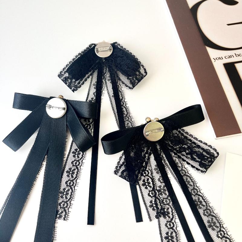 Černá krajková brož Mašle Bílá perlová brož Kravata Pro dámské oblečení Zdobení výstřihu Stuha Kravata Šperky Doplňky