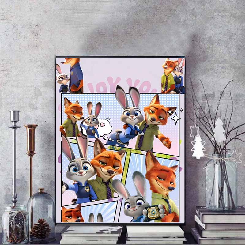 Disney 5D DIY Diamond Painting Zootopia Partners Illustration Embroidered Mosaic Cross Stitch Home Decor Gifts Crafts