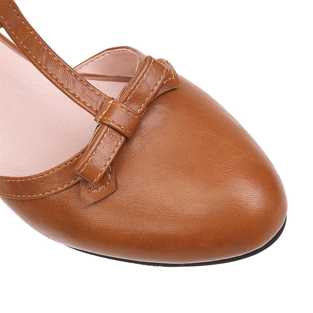 Fashion 2025 Women High Heels Spring Mary Jane Low High-heeled Shoes Ladies Buckle Round Head Shoes Brown Yellow Apricot Large Size34-43