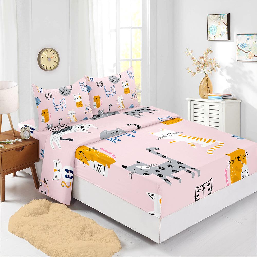 Four-Piece Digital Printing Mattress Protective Cover For Animal Cats