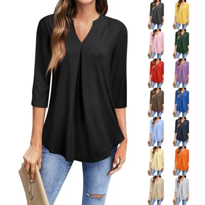 Women's Fashion Casual 3/4 Sleeve T-Shirt  V-Neck Top
