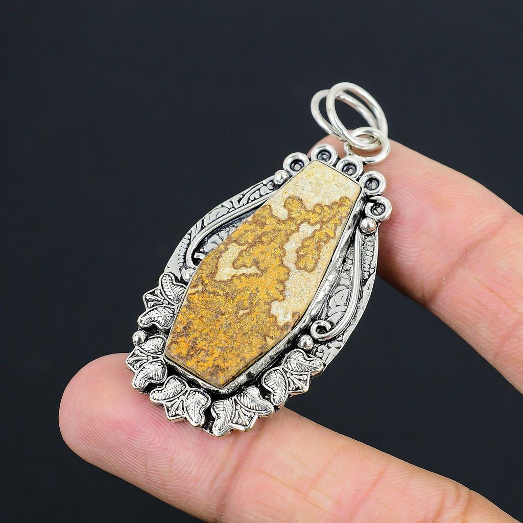 Wedding Gift For Her 925 Silver Natural Psilomelane Dendrite Gemstone Pendant
