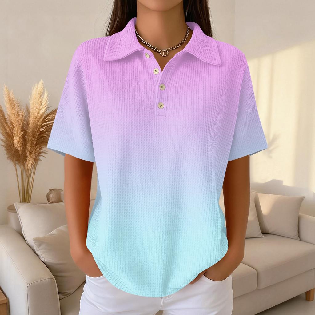 Women's Fashion Casual Lapel Short Sleeve Color Shirt Women's Up Tops