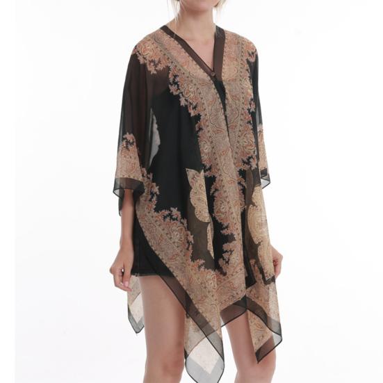 Women Beach Shawl Sun Protection Printing Sunscreen Anti-UV Vintage Beachwear Chiffon Soft Buttons Summer Scarf Clothes Accessories
